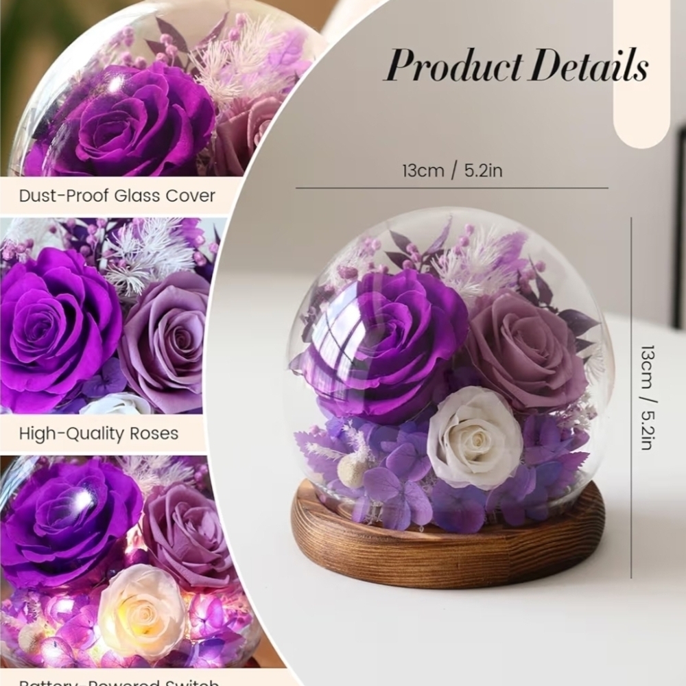 Forever Real Preserved Roses in Glass Dome Roses - Picture 5 of 8